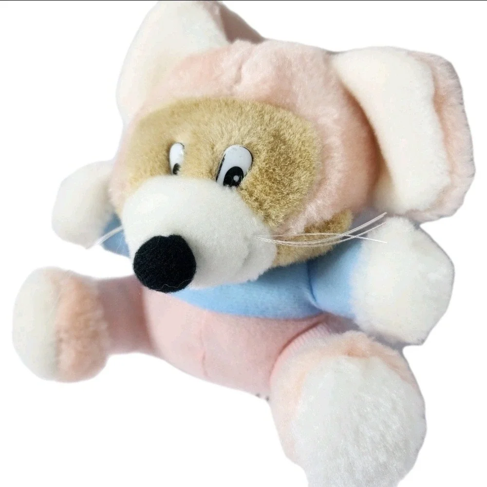 Vintage Mouse‎ Plush Toy Animal Stuffed Soft Pink Blue Outfit Easter Spring Gift